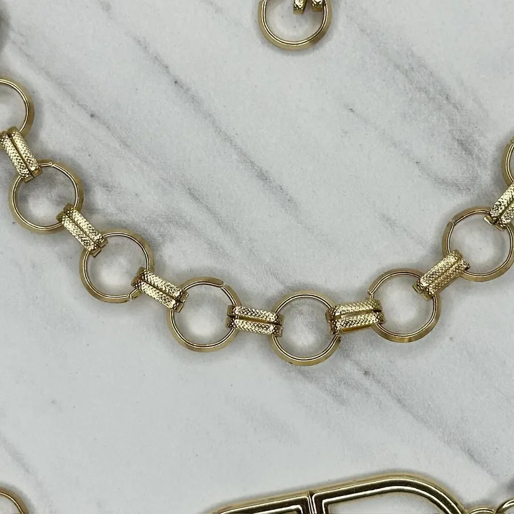 Gold Tone Open Hoop Metal Chain Link Belt Decorative O Ring One Size ✨